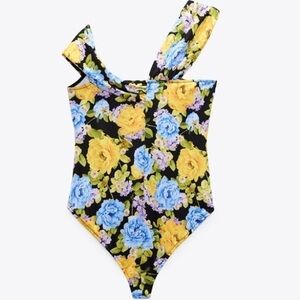NWT ZARA KNOTTED PRINTED BODYSUIT Sz Small